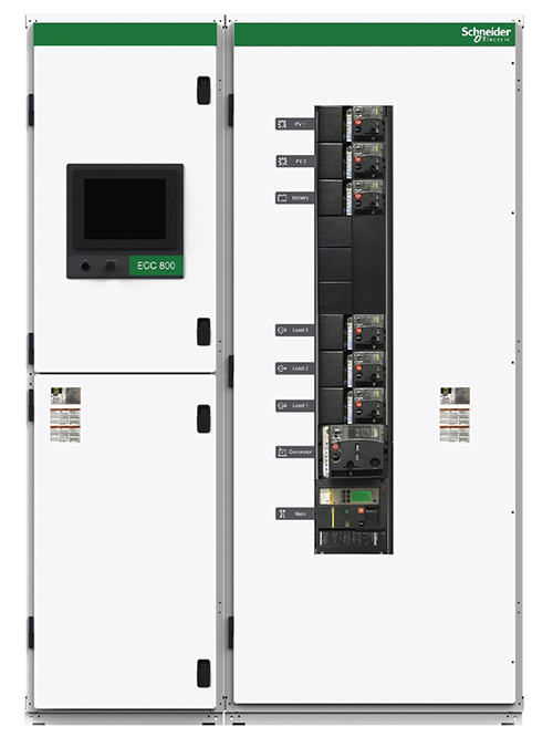 Image of ECCs combine the microgrid controller (left) and switchgear (right) (click to enlarge)