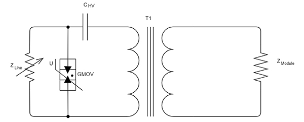 Imagen de circuito de acoplamiento simplificado con protección contra sobretensiones