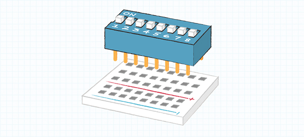 Image of through hole switch use on a breadboard