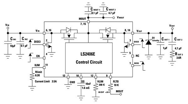 Diagram of Littelfuse LS2406ERQ23 eFuse (click to enlarge)