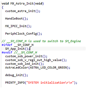 Image of MX_Astra_Init() function is used for the system initialization