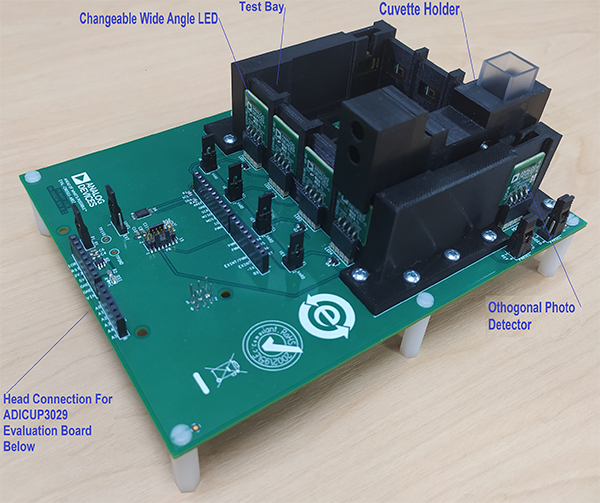 Image of Analog Devices EVAL-CN0503-ARDZ includes a 3D-printed cuvette holder