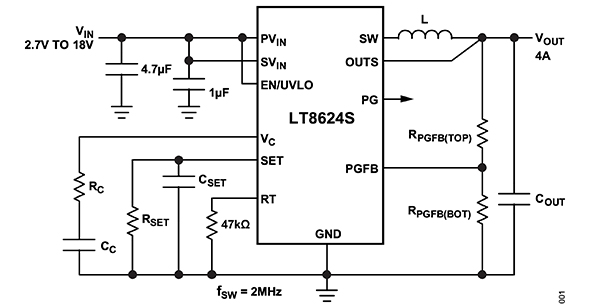 Diagram of Analog Devices LT8625S requires only a few standard external components