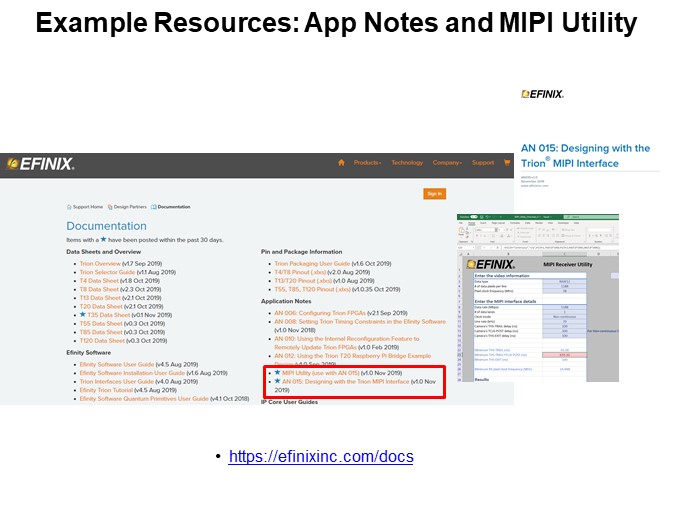 Example Resources: App Notes and MIPI Utility