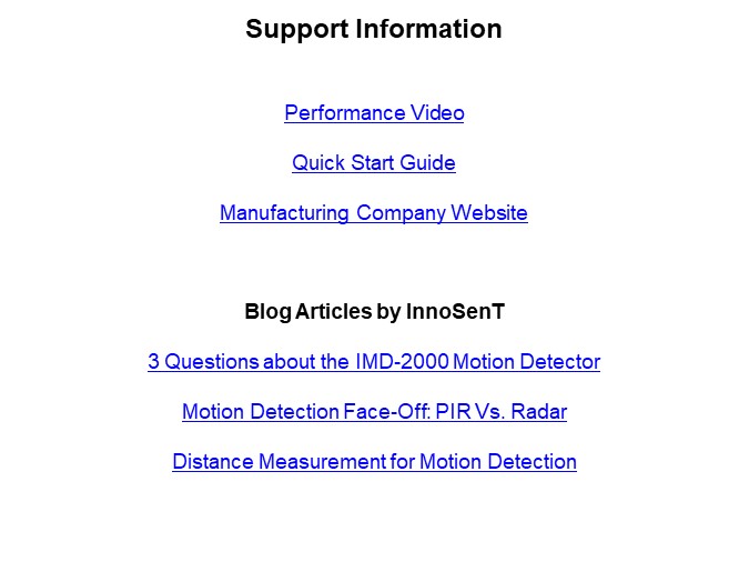 Image of InnoSenT IMD-2000 Radar Motion Detector - Support Info