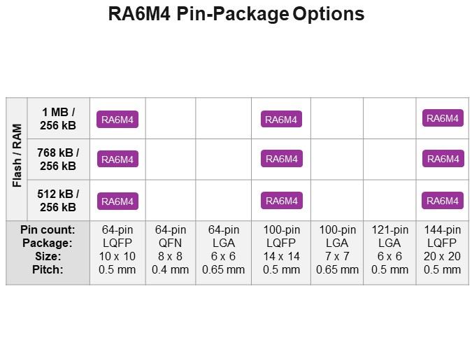 RA6M4 Pin-Package Options