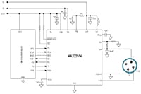 Imagen del diagrama de bloques del MAX22514 de Analog Devices (haga clic para ampliar)