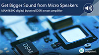 Imagen del amplificador elevador de clase D MAX98390 digital de 5 W de Analog Devices con Integrated Dynamic Speaker Management (DSM)