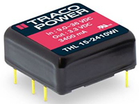 Imagen de los convertidores CC/CC de montaje en placa de CI encapsulados de la serie THL 15WI de Traco Power
