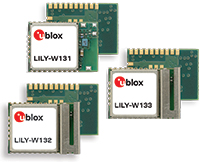 Imagen de los módulos Wi-Fi de la serie LILY-W1 de u-blox