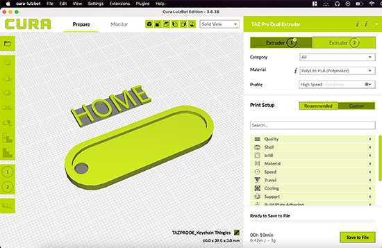 How to Print Dual Colors Using a Dual-Extruder Lulzbot 3D Printer & Cura